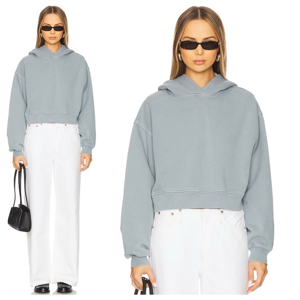 Agolde Mari Cropped Hoodie in Mineral Blue
